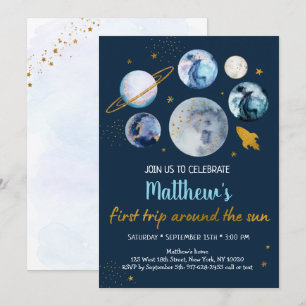 Invitation Blue Galaxy Premier Voyage Autour Du Soleil Annive