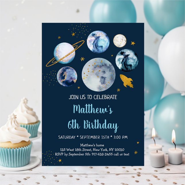 Invitation Blue Galaxy Space Boy Anniversaire (Créateur téléchargé)