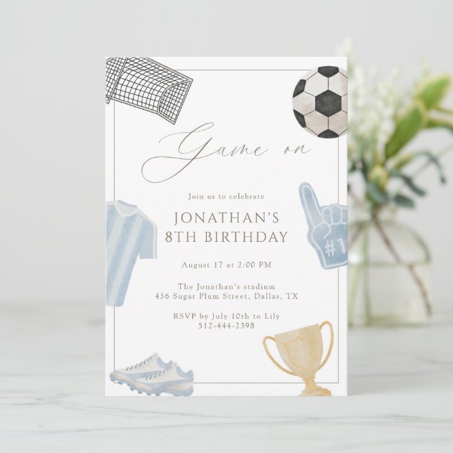 Invitation Blue Game On Soccer Birthday Party Boys Sports (Debout devant)
