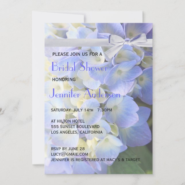 Invitation ©Blue Garden Hydrangeas Ribbon Fête des mariées (Devant)
