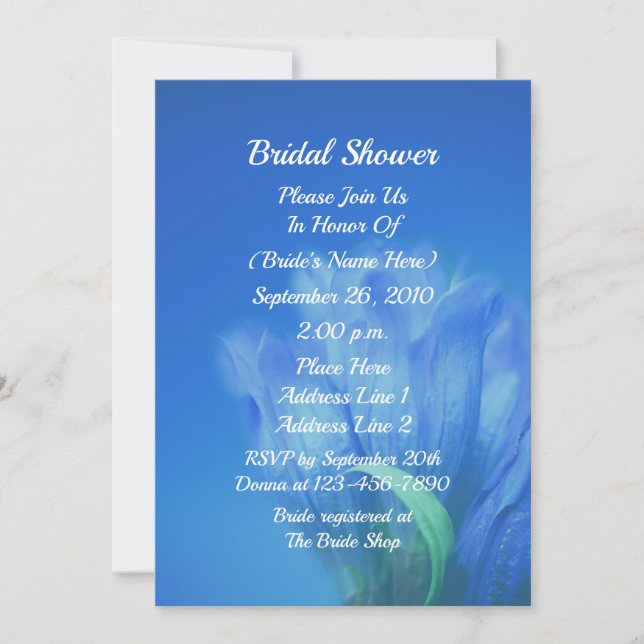 Invitation Blue Gentian Flower Bridal Shower  (Devant)