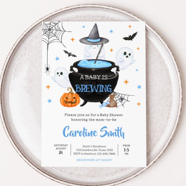 Invitation Blue Ghost Halloween Baby est en train de brasser  (Baby is Brewing Baby Shower Invitation
)
