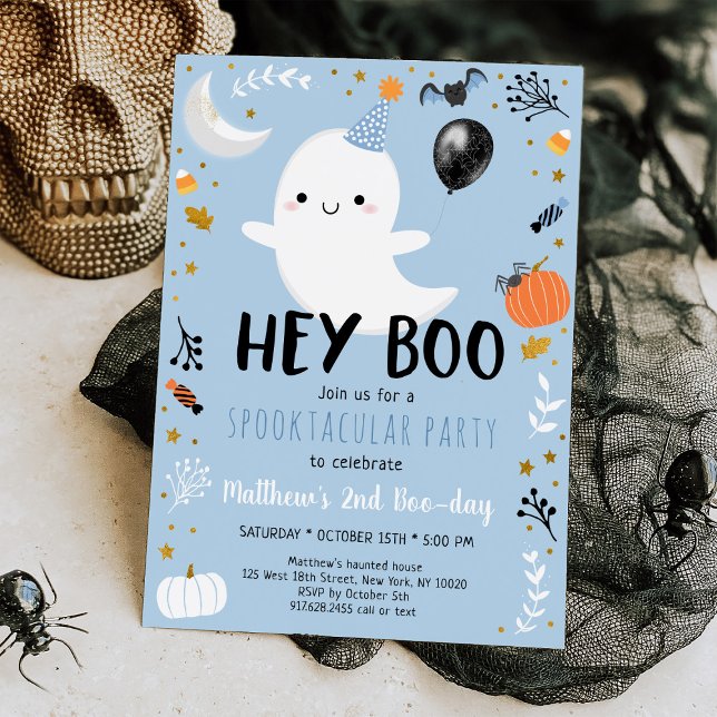 Invitation Blue Ghost Hey Boo Anniversaire (Créateur téléchargé)