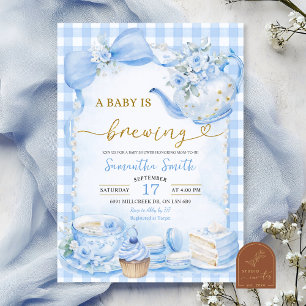 Invitation Blue Gingham Baby organise une Baby Shower