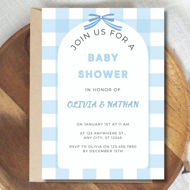 Invitation Blue Gingham Baby Shower Invitation, Blue Baby Boy (Créateur téléchargé)