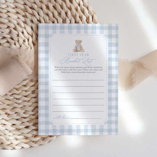 Invitation Blue Gingham Bear Baby First Year Bucket List (Créateur téléchargé)