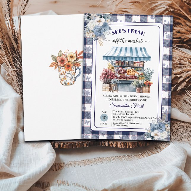 Invitation Blue Gingham Hors Marché Baby Shower  (Créateur téléchargé)