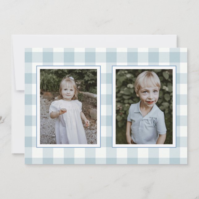 Invitation Blue Gingham Plaid Holiday Card (Dos)