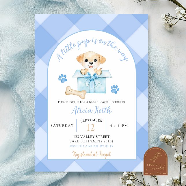 Invitation Blue Gingham Puppy Baby Shower (Créateur téléchargé)