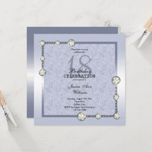 Invitation Blue Glitters et Diamond Decoration Birthday