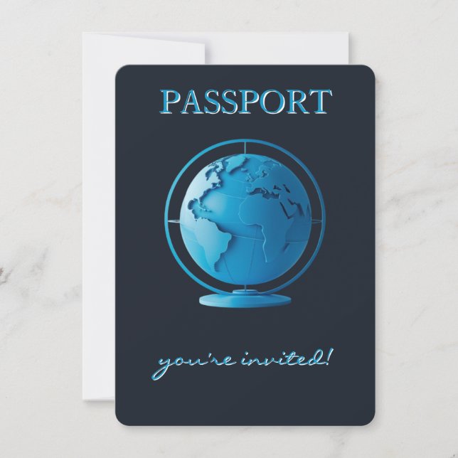 Invitation Blue Globe Passport Travel Baby Shower (Devant)