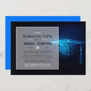 Invitation Blue Glow Futuristic Virtual Graduation Party