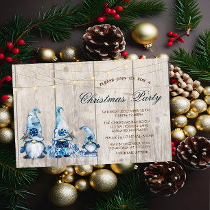 Invitation Blue Gnomes Bois Fête de Noël