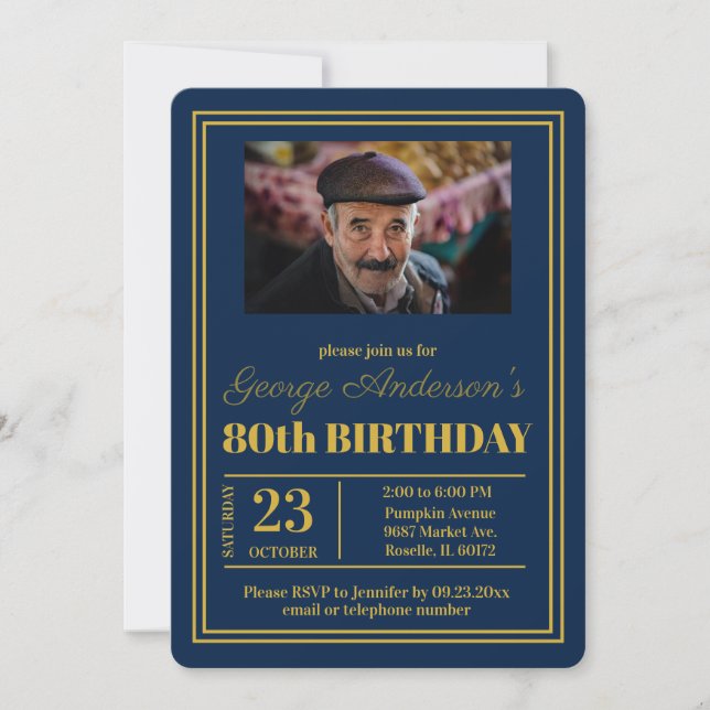 Invitation Blue Gold 80e fête d'anniversaire (Devant)