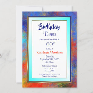 Invitation Blue Gold Aquarelle 60e Anniversaire Dîner Invitat