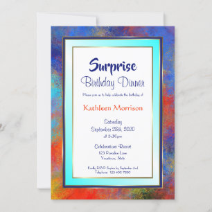 Invitation Blue Gold Aquarelle Surprise Anniversaire Dîner