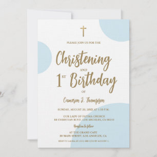 Invitation Blue Gold Baby Christening et 1er Anniversaire joi