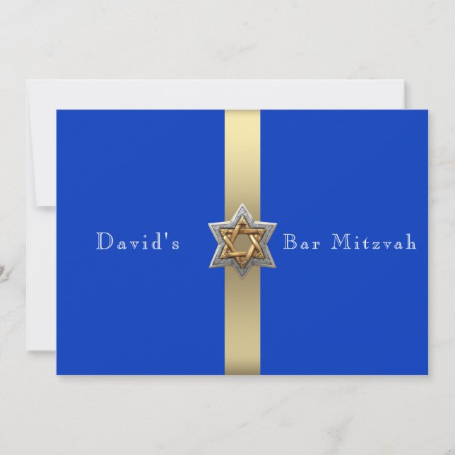 Invitation Blue & Gold Bar Mitzvah Star de David (Devant)