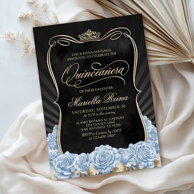 Invitation Blue Gold Black Quinceañera (Créateur téléchargé)
