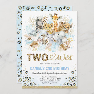 Invitation Blue Gold Boho Jungle Safari Deux Wild 2e annivers