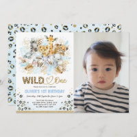 Blue Gold Boho Safari Wild One Photo Anniversaire