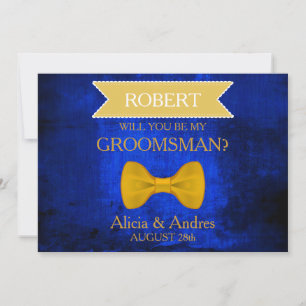 Invitation Blue & Gold Bow Serez-vous mon Groomsman? Invitati
