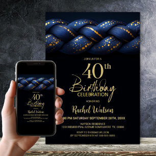 Invitation Blue Gold Braid 40e fête d'anniversaire