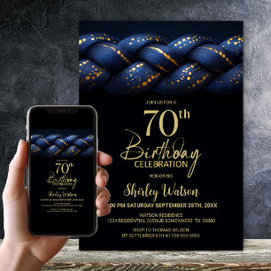 Invitation Blue Gold Braid 70e fête d'anniversaire