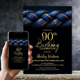 Invitation Blue Gold Braid 90e fête d'anniversaire
