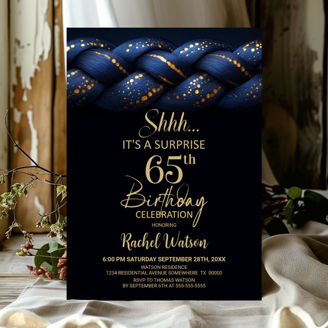 Invitation Blue Gold Braid Surprise 65e fête d'anniversaire (Créateur téléchargé)