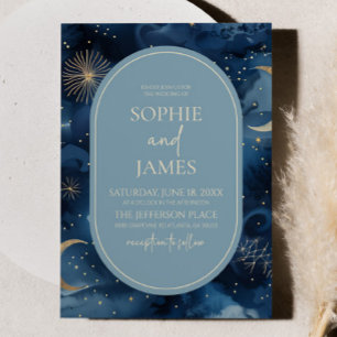 Invitation Blue Gold Celestial Elegant Starry Sky Mariage