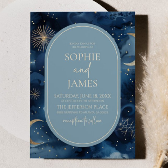 Invitation Blue Gold Celestial Elegant Starry Sky Mariage (Créateur téléchargé)