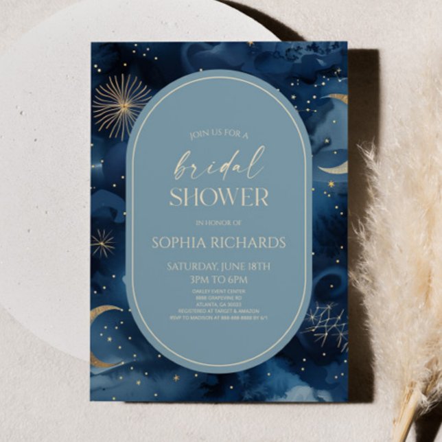 Invitation Blue Gold Celestial Starry Sky Bridal Shower (Créateur téléchargé)
