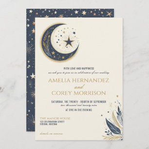 Invitation Blue & Gold Celestiy avec détails Mariage