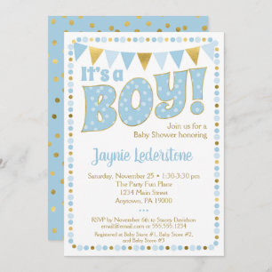 Invitation Blue Gold C'est un garçon Baby shower points d'inv