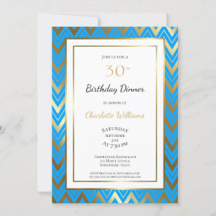 Invitation Blue Gold Chevron 30e anniversaire Diner Party