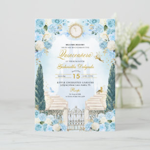 Invitation Blue & Gold Cinderella Princess Fairy Quinceanera