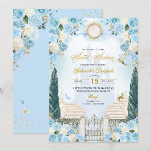 Invitation Blue & Gold Cinderella Princess Sweet sixteen
