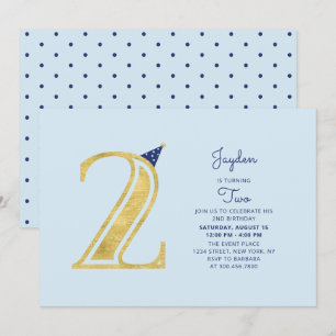Invitation Blue & Gold   Fête de 2e anniversaire d'un garçon 