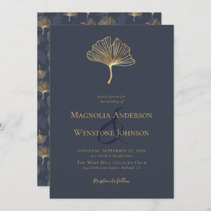 Invitation Blue Gold Foil Elégant Mariage botanique Invitati