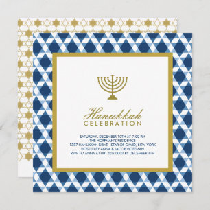 Invitation Blue Gold Hanoukka Star Du David Menorah Party