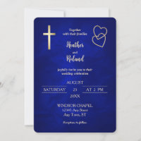 Blue Gold Hearts Christian Cross Mariage