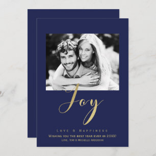 Invitation Blue & Gold JOY Vacances Nouvel An Photo Invitatio