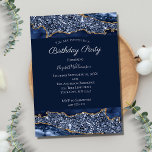 Invitation Blue Gold Parties scintillant pour son anniversair<br><div class="desc">Une parties scintillant en marbre d'or bleu agate invitation anniversaire pour à peu près n'importe quelle année. Tous les champs peuvent être modifiés avec les détails de votre fête.</div>