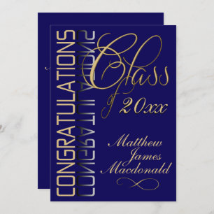 Invitation Blue Gold Reflection Classic Graduation Party