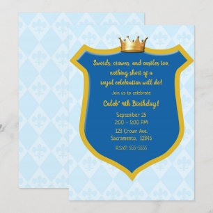 Invitation Blue & Gold Royal Shield & Crown Prince Party