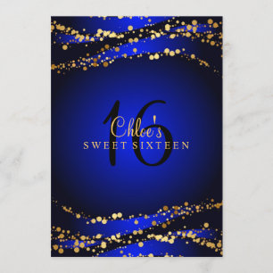 Invitation Blue & Gold Stardust Sweet 16