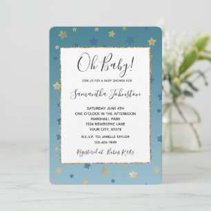 Invitation Blue Gold Stars Aqua Baby shower