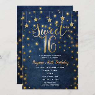 Invitation Blue & Gold Stars Celestial Sky Sweet 16 Party