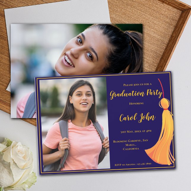 Invitation Blue Gold Tassel Elegant 2025 Graduation Party (Blue Gold Tassel Elegant 2025 Graduation Party Invitation)